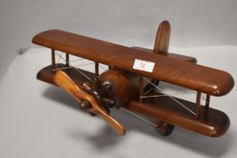 A 20th century wooden model toy Bi Plane
