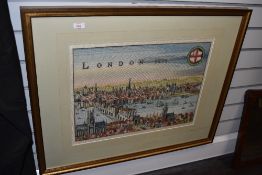 An embroidered picture of London bridge and dock