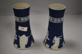 A pair of jasper ware style vase by Adams Tunstall impressed with J.G