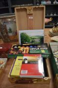 A selection of artist and painters supplies including oil pastels, acrylic paints and portable