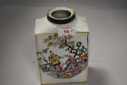 A ceramic Chinese style tea canister having decorated transfer print design