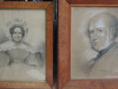 (19th century), two sketches, portrait studies, 44 x 35cm, maple framed and glazed, 55 x 46cm, and