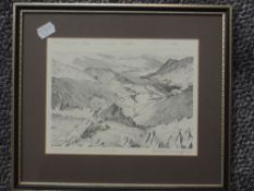 Alfred Wainwright, after, a print, Ullswater from St Sunday Crag, signed, 16 x 21cm, mounted