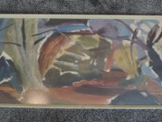 (20th century), stylised landscape, 30 x 90cm, framed, 37 x 94cm
