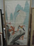 (20th century), a print, Chinese bird of prey, 133 x 66cm, framed and glazed, 137 x 71cm,