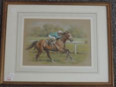 Ostoya, (20th century), a pastel sketch, horse and jockey, signed, 23 x 32cm, mounted framed and