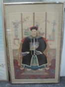 (20th century), a pair of prints, Chinese Emperors seated, 97 x 62cm, fabric mounted, framed and