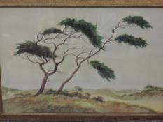 Kayie, (20th century), a print, Pines on the Dunes, attributed verso, 49 x 75cm, framed and