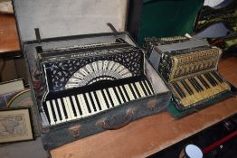 Two traditional Italian piano accordion, one named Mantovani, with case and the other A