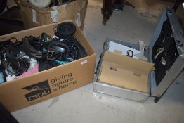 A large box of accessories, headphones, cables etc