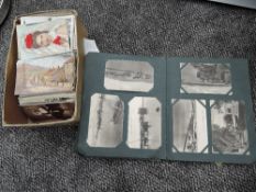 A collection of mixed vintage GB & World Postcards loose in box and in album, Greetings, Street