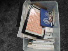 A box of World Stamps and Covers, stamps on sheets, Presentation Packs etc