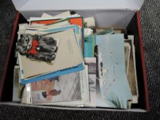 A large shoe box of Postcards, vintage & modern, black & white and colour, real photo cards, Scenic,