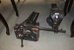 Two bench vices