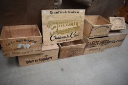 A selection of wooden wine crate/boxes
