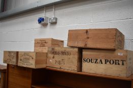 A selection of wooden wine crate boxes