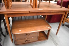 A vintage teak drawer leaf table, stamped Made in Denmark to underside