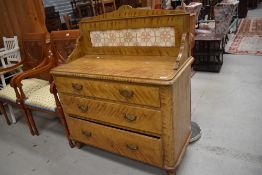 A Victorian Aesthetic scumbled pine chest /wash stand having tiled back, width approx. 100cm