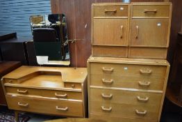 A selection of early to mid 20th century golden oak bedroom furniture, Gomme (early G plan) style