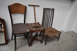 A bentwood chair having Holdfast Boots and Shoes advertising to back rail and selection of other