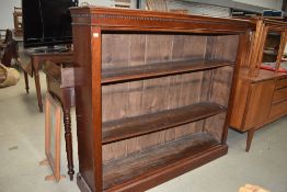 A late 19th or early 20th Century mahogany open bookshelf, width approx 137cm
