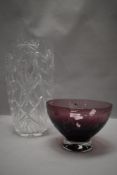 A Caithness edged glass bowl and a large cut glass vase, height approx. 32cm