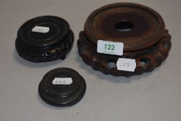 Three oriental style hardwood vase plinths