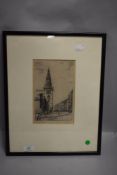 A vintage framed and glazed engraving,The Irongate ,Glasgow,indistinctly signed.