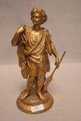 A spelter figure, modelled as Roman fisherman, height approx. 29cm , overpainted in bronze colour