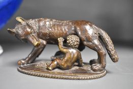 An early Victorian era bronze sculpture or figure of Roman mythology depicting Romulus and Remus