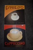 A pair of modern canvas prints for coffee and cappuccino