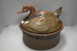 A French style tureen having figural duck lid with badly damaged base