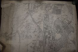 A collection of vintage maps of Lancaster area interest and a leather brief case.