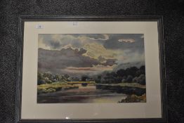 A watercolour lake landscape 35 x 54cm plus frame and glazed