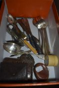 a selection of vintage and antique items to include cutlery, shoe horns,coin purses and similar.
