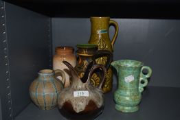 A selection of mid 20th Century pottery vases, various makes and designs