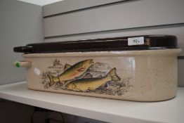 A large retro enamelled fish kettle