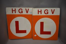 Two vintage HGV learner plates
