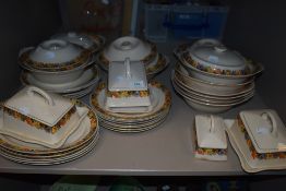 A selection of Ivory ware having art deco floral pattern to cream ground,cheese dishes, tureens,