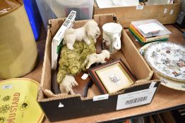 A selection of Bichon Frise collectables including figure base