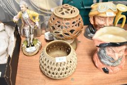 A mid century studio pottery lamp by Presingoll Cornwall along with similar tea light