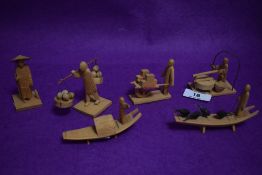 A selection of box wood hand carved Chinese figures