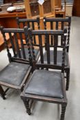A set of 1940s chairs having barley twist uprights and legs.