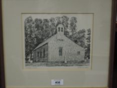 Alfred Wainwright (1907-1991) original pen and ink, entitled 'Milburn Church' signed lower right,