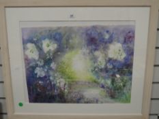 Anita Tomlinson (Local Contemporary) watercolours, floral garden scene, signed, artists label verso,