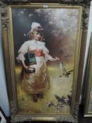 After Davidson Knowles (1854-1901) a polychrome print of large proportions 'Feathered Friends'