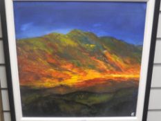 Beverley Clarke (British contemporary) acrylic on canvas, lakeland landscape at dusk entitled 'The