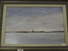 Ralph A Stephen ( 1924 - 2016 ) oil on board, entitled 'Montrose' exhibited at R.S.A in modern