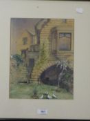 Ellwood (20th century) watercolour and gouache on board, 'The boat house at Halton nea