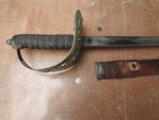 A George V British Infantry Officers Sword with leather scabbard, 1895 pattern with George V